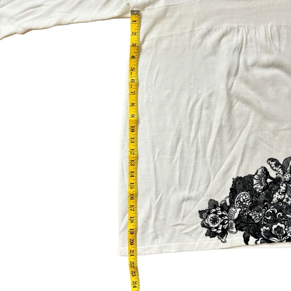 Unity World Wear Lace Floral Print W/ Rhinestone Detail Babydoll Sweater Blouse - Picture 8 of 14